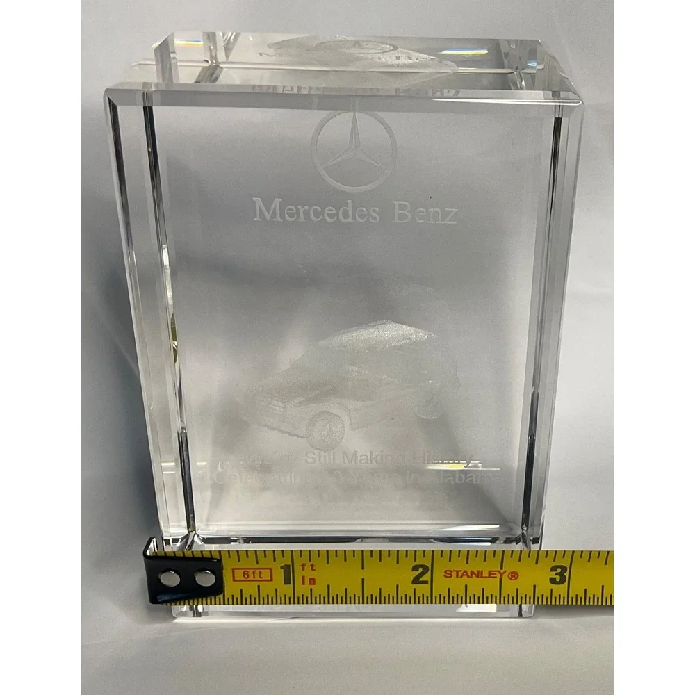 MERCEDES BENZ 3D PAPERWEIGHT CRYSTAL GLASS LASER ETCHED 10 YEAR ALABAMA HISTORY